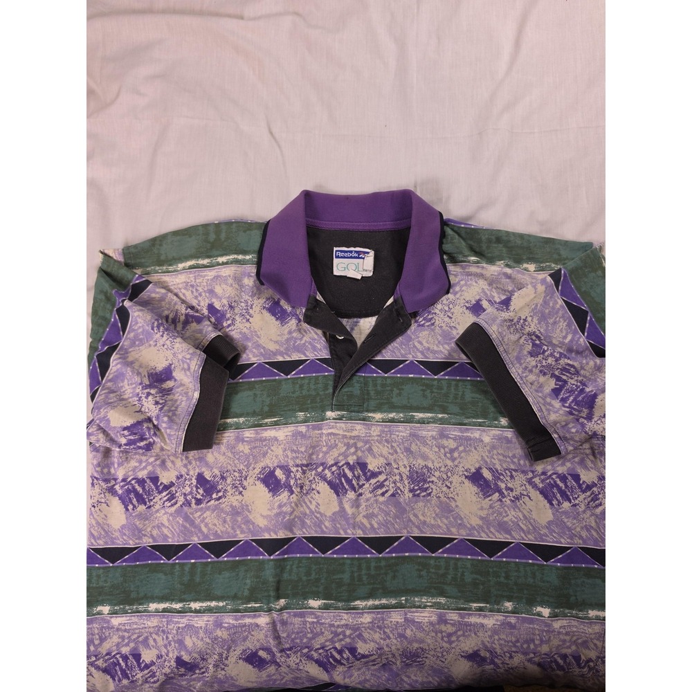 Reebok Golf Polo Shirt Mens Large Multicolor Abstract Stripe 100% Cotton Golf